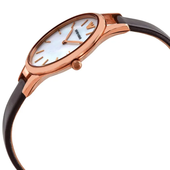 Emporio Armani Aurora Mother of Pearl White Dial Brown Leather Strap Watch For Women - AR11057 - Image 7